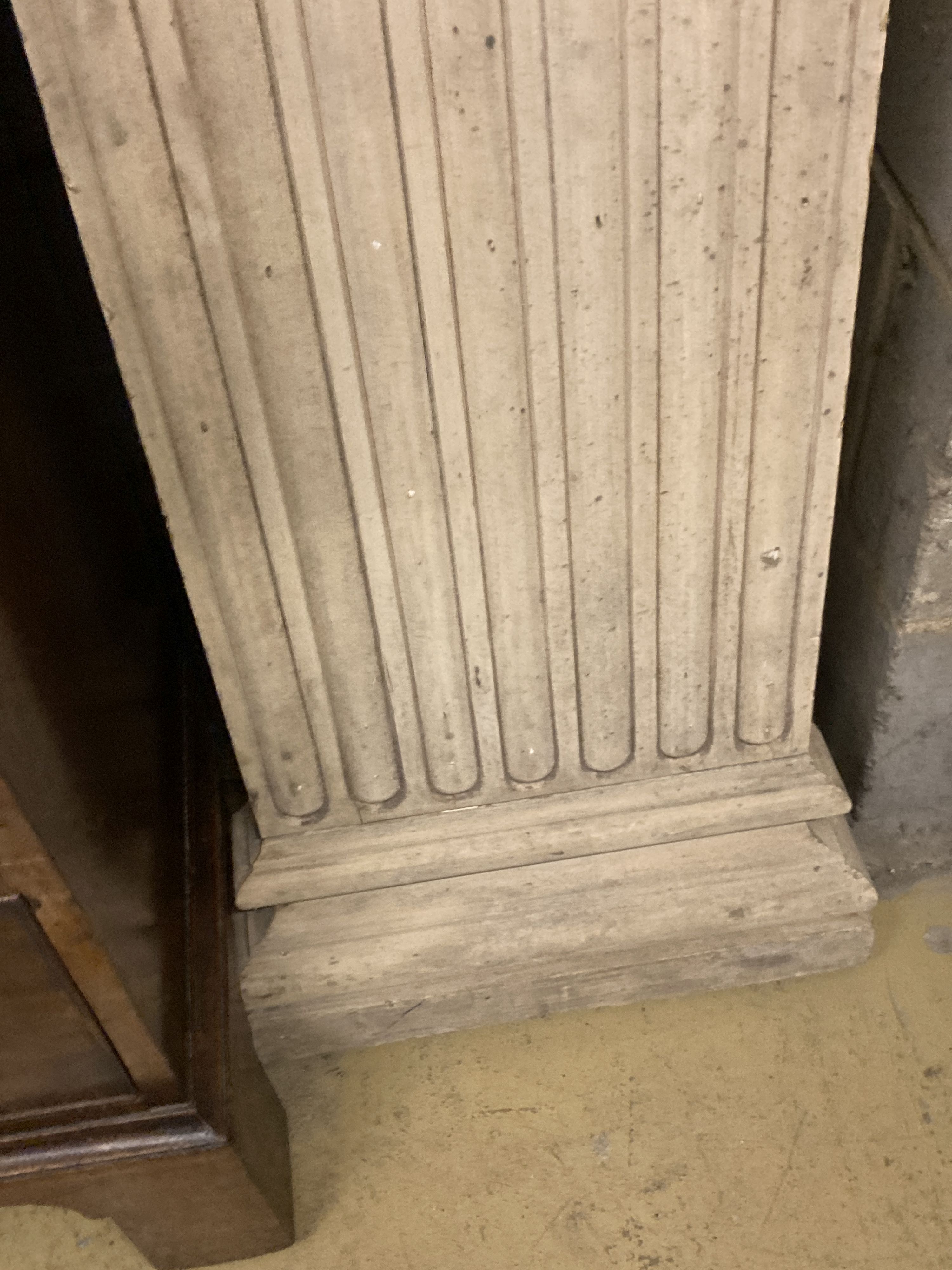 A pair of painted pine classical fluted wainscot columns, width 33cm, height 294cm